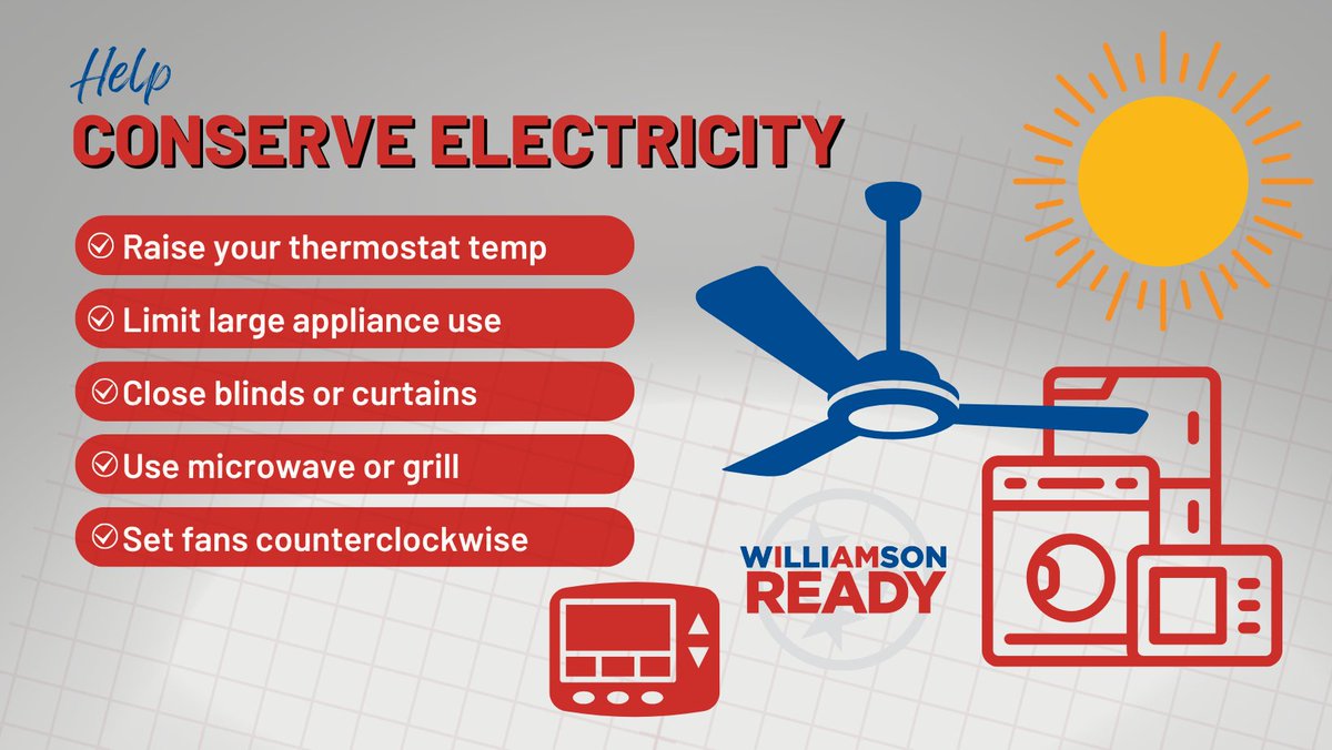 Williamson County Emergency Management Agency (@wctnema) on Twitter photo The <a href="/TVAnews/">Tennessee Valley Authority</a> has entered Step 20 of the Emergency Load Curtailment Plan, and local utility providers are asking customers to voluntarily conserve electricity during the hot weather.
Your assistance during this step can help prevent further steps from being implemented. The <a href="/TVAnews/">Tennessee Valley Authority</a> has entered Step 20 of the Emergency Load Curtailment Plan, and local utility providers are asking customers to voluntarily conserve electricity during the hot weather.
Your assistance during this step can help prevent further steps from being implemented.