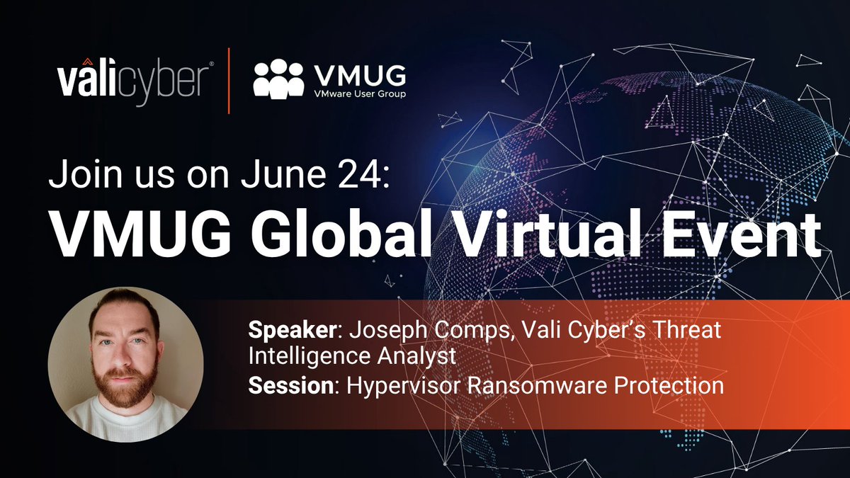 vali_cyber's tweet image. Joe Comps takes the virtual stage today at 11:30 AM CT during #VMUG’s Global Virtual Event to show how #ZeroLock protects #hypervisors from #ransomware—because traditional network security tools haven fallen short.

See how we’re defending #ESXi with:
✅ Virtual patching to stop…