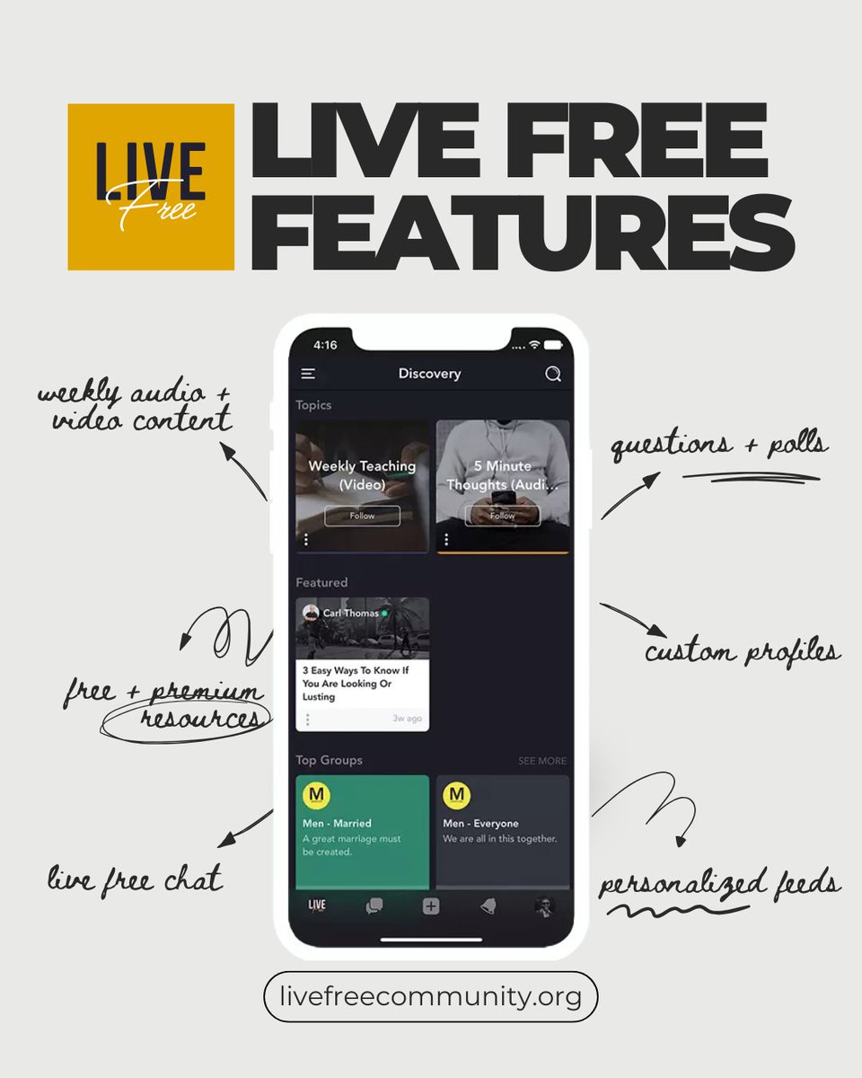 LiveFreeCommApp's tweet image. What does Live Free membership offer?
✓ Private online community
✓ Exclusive content
✓ Practical teaching
✓ People who understand your struggle
All in one place, designed to help you build a life of freedom &amp;amp; purpose:  livefreecommunity.org

#LiveFreeCommunity #Recovery
