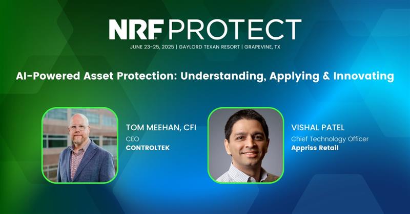 At #NRFProtect? Don't miss CONTROLTEK's CEO Tom Meehan, CFI and Appriss Retail's Vishal Patel  hit the stage at 2:45 PM today.
 
Get ready for bold insights, real-world strategies, and a look at how AI is revolutionizing asset protection. You won’t want to miss this.