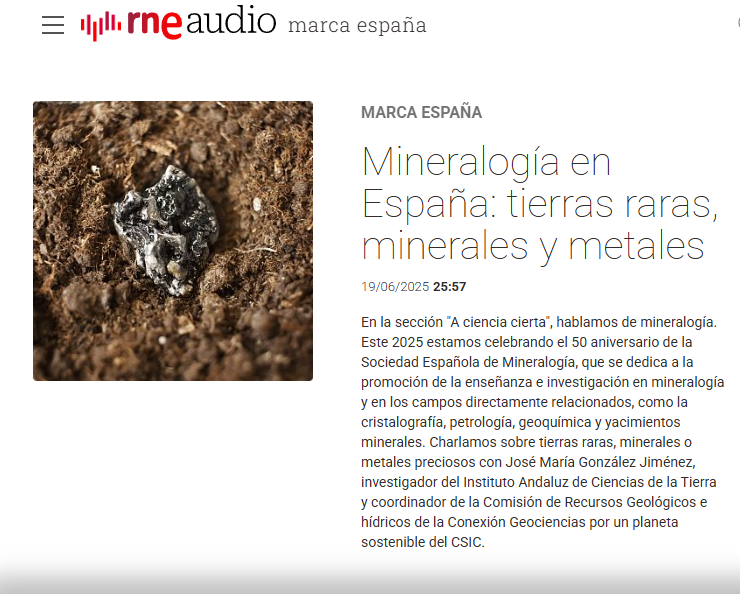 Áreas Científico-Técnicas VAACT-CSIC (@csic_vaact) on Twitter photo 📻 ¿Qué son las #tierrasraras y por qué son clave para el futuro?
José Mª González (#ConexiónCSIC <a href="/GeocienciasCSIC/">GeocienciasHubCSIC</a> <a href="/CSIC/">CSIC</a>) habla sobre minerales, metales y la importancia de las #geociencias en Marca España de <a href="/rne/">Radio Nacional</a>
🔗 shorturl.at/ift4f
#ACienciaCierta #CienciaEnLosMedios 📻 ¿Qué son las #tierrasraras y por qué son clave para el futuro?
José Mª González (#ConexiónCSIC <a href="/GeocienciasCSIC/">GeocienciasHubCSIC</a> <a href="/CSIC/">CSIC</a>) habla sobre minerales, metales y la importancia de las #geociencias en Marca España de <a href="/rne/">Radio Nacional</a>
🔗 shorturl.at/ift4f
#ACienciaCierta #CienciaEnLosMedios