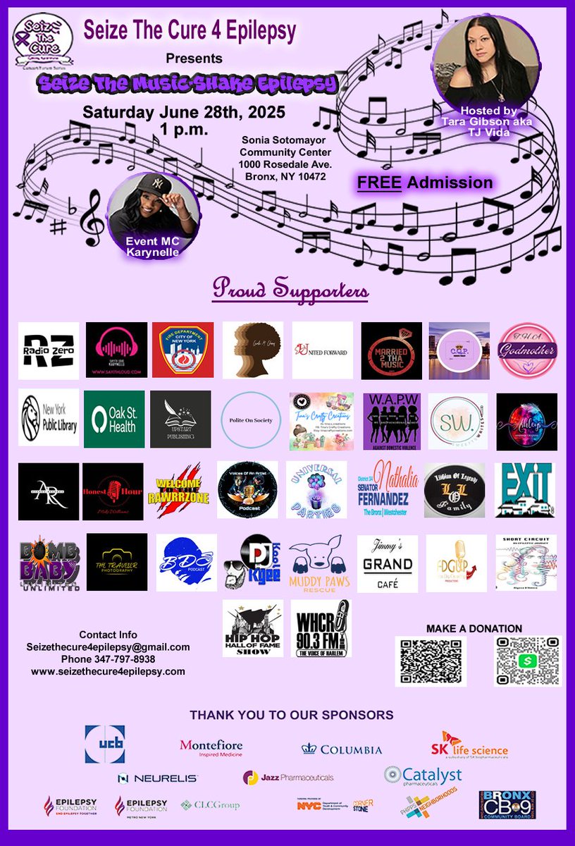 #HipHopHealth! Join Us This Saturday for "Seize The Cure 4 Epilepsy"! Hosted By Ms. #TaraGibson aka Music Artists #TJVida.  Learn About The Diagnosis, Triggers, Care, Treatment, Testing, Making a Healthy Difference in Our Communities. #NewYorkCity #CureEpilepsy <a href="/HipHopHoF/">Hip Hop Hall of Fame</a>