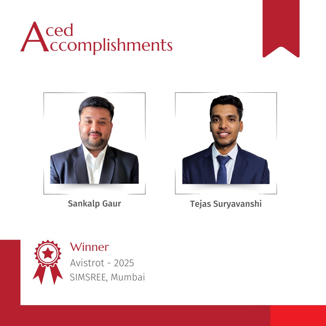K J Somaiya Institute of Management is proud to congratulate Sankalp Gaur and Tejas Suryavanshi (MBA Core, 2023–25) for winning Avistrot, a national-level case study competition hosted by SIMSREE, Mumbai (<a href="/simsree/">SIMSREE</a>).

The competition tested their ability to solve real-world supply