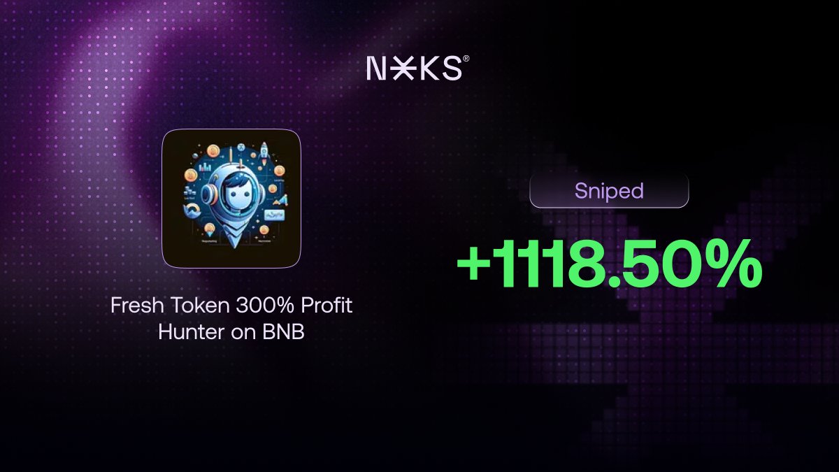 ThisIsNoks's tweet image. On NOKS, you can literally start with just $10!

Our AI trading agents outpace 97% of manual traders on @BNBCHAIN 🔥

The New Token BSC Sniper agent delivered 1000%+ ROI!

&amp;gt; Scans newly launched (&amp;lt;6h) tokens every 15 minutes &amp;gt; Filters for ≥200% price increase 
&amp;gt; Only picks…