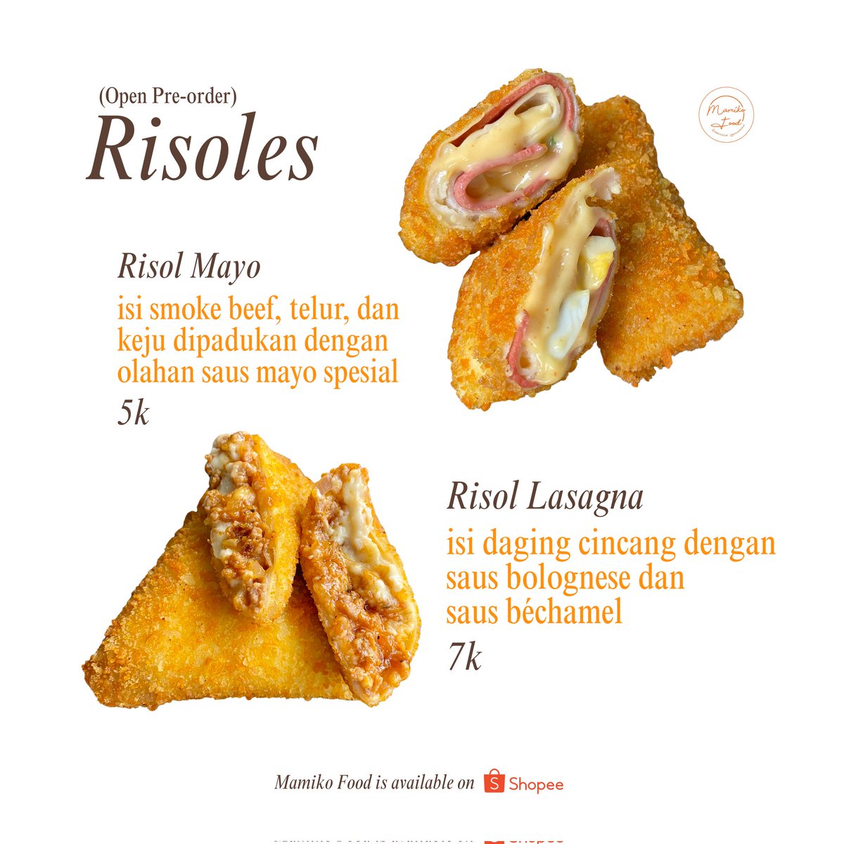 RISOL MAYO &amp; LASAGNA LOVER ??? MERAPAATT 🫨☝🏼⭐

mamiko food lagi open po 2 variant risoles ininih !! bisa shipping via spx express paxel co shopee pun bisa ‼️😰😆 order bisa bgt langsung ke instagram.com/mamikofood yaaa terima kasih  🫶🏼

t. bandung bdg