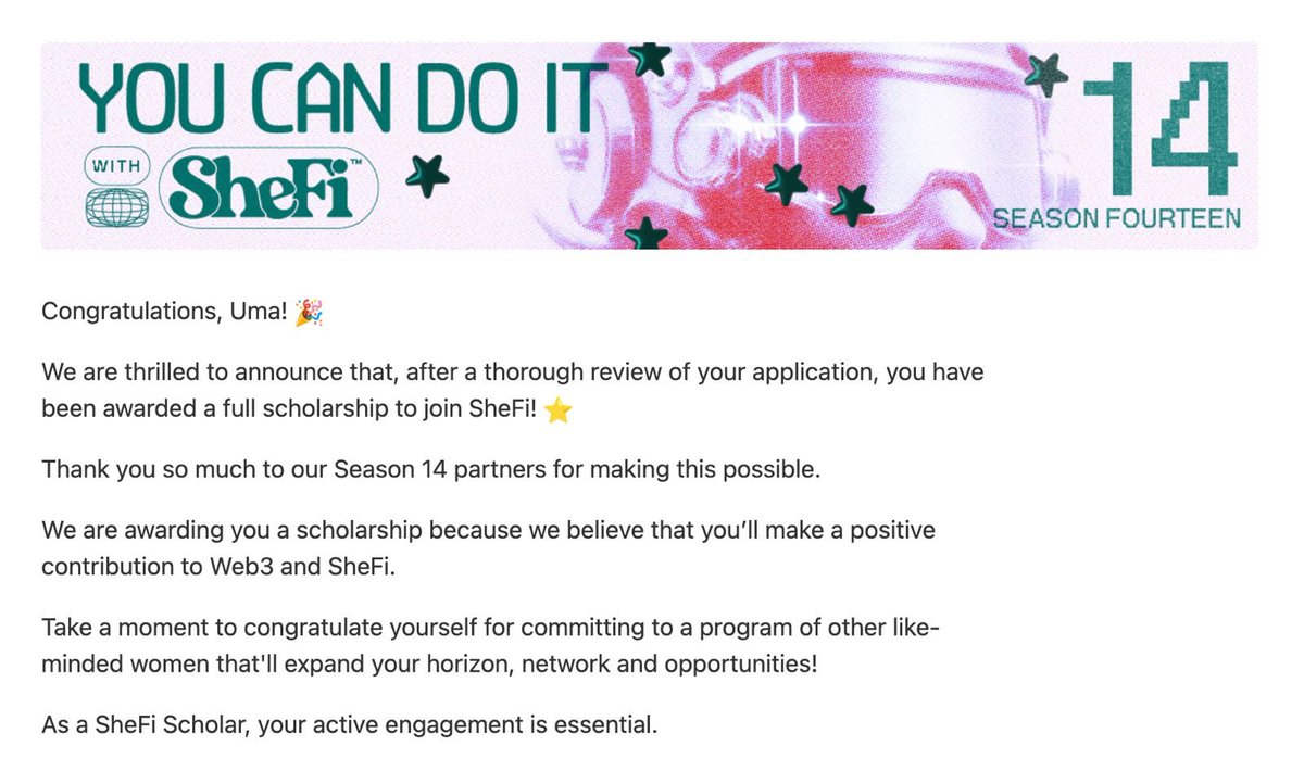 Excited for <a href="/shefiorg/">shefi.eth (💫,💫)</a>’s Season 14 - to kickstart my onchain journey.

Thank you <a href="/maggielove_/">maggie.shefi.eth</a>