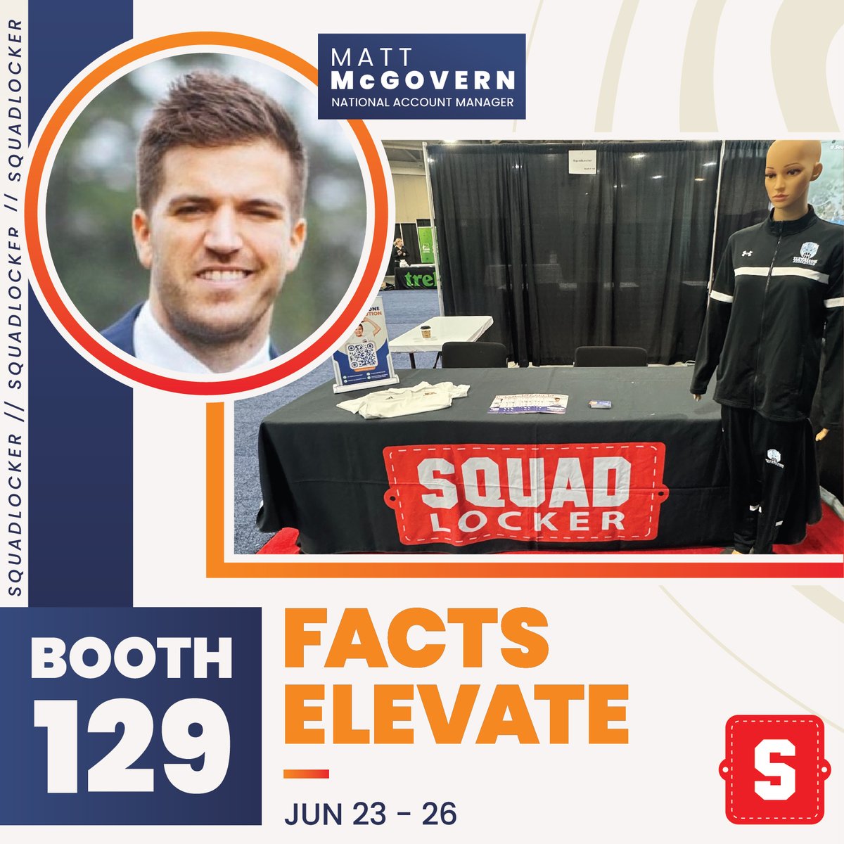 FACTS Elevate kicks off this week! 🎉

We’re here in Salt Lake City—stop by Booth #129 to meet Matt McGovern and see how SquadLocker helps all student programs look and feel like a team.

You can also connect with Matt through the Whova app. He’d love to chat!
➡️ June 23-26 |