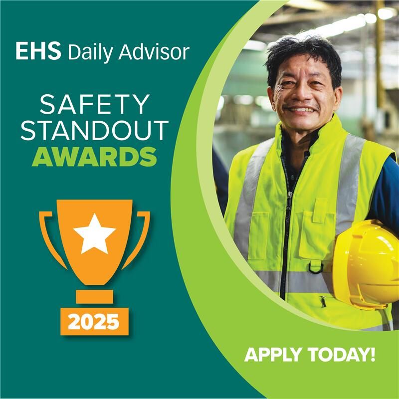 Put the spotlight on your organization and bolster your professional portfolio! 💼
The EHS Daily Advisor Safety Standout Awards 🏆 recognize companies who excel in making their workplaces safe. 👷
Time is running out, send in your nominations here 👉bit.ly/3TtXpzo #EHS