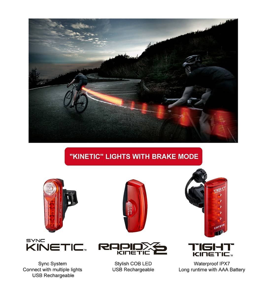 Cateye's got your back! Our KINETIC series of tail lights detect deceleration, and alert anybody behind you of your decision to brake, making sure to keep you safe and let others know to keep their distance!⠀
#cateyelights #bikelights #gobybike #madeinjapan #bikesafety
