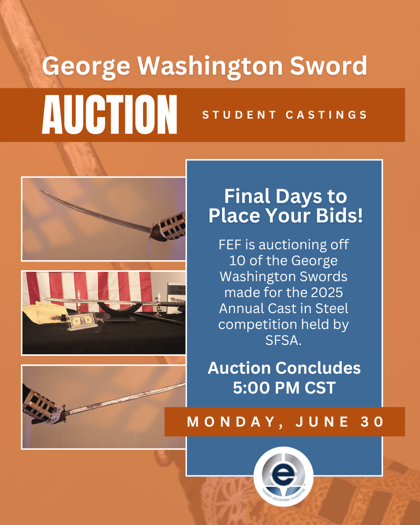 FEF_INC's tweet image. 🚨 Final Days to Bid! 🏷️ The George Washington Sword Auction closes Monday, June 30 at 5 PM CST. 🗡️ Every bid supports the future of metalcasting through FEF!
🔗 Start bidding now: app.galabid.com/washingtonswor…