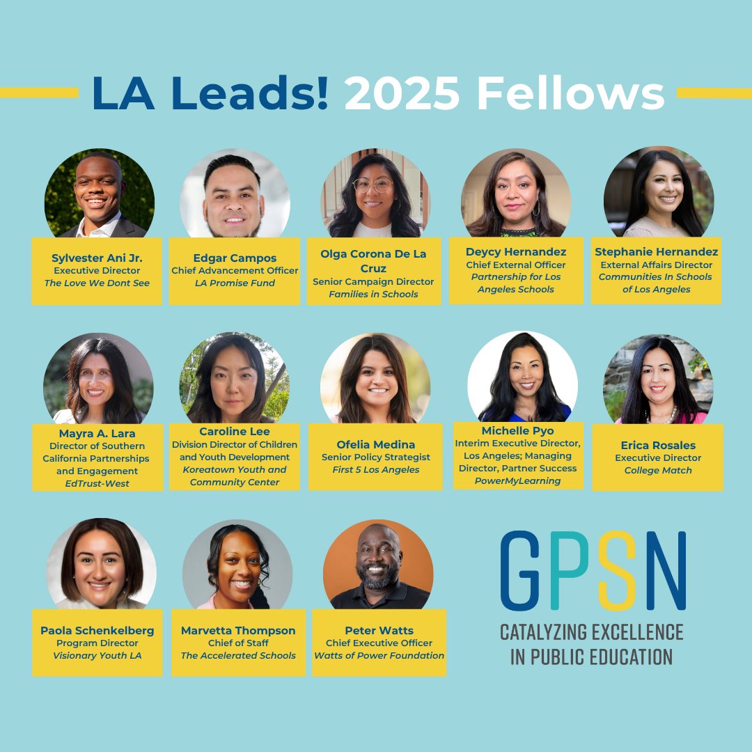 GPSN (@gpsn_la) on Twitter photo We are excited to announce our newest cohort of LA Leads! Fellows, a dynamic group of leaders ready to drive transformative change across <a href="/LASchools/">Los Angeles Unified</a>. Congratulations to the new cohort members! mailchi.mp/gpsnla.org/lal⦠We are excited to announce our newest cohort of LA Leads! Fellows, a dynamic group of leaders ready to drive transformative change across <a href="/LASchools/">Los Angeles Unified</a>. Congratulations to the new cohort members! mailchi.mp/gpsnla.org/lalā¦