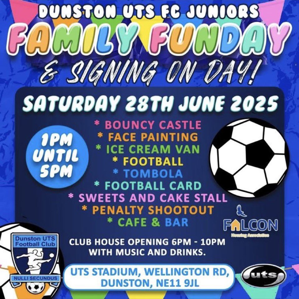 Don’t forget our Family Funday and Signing On Day is taking place this Saturday! 🎉

Everyone is welcome to come down and enjoy the fun, as well as being able to sign on for our Juniors teams. ✍️

See below for all details. 👇