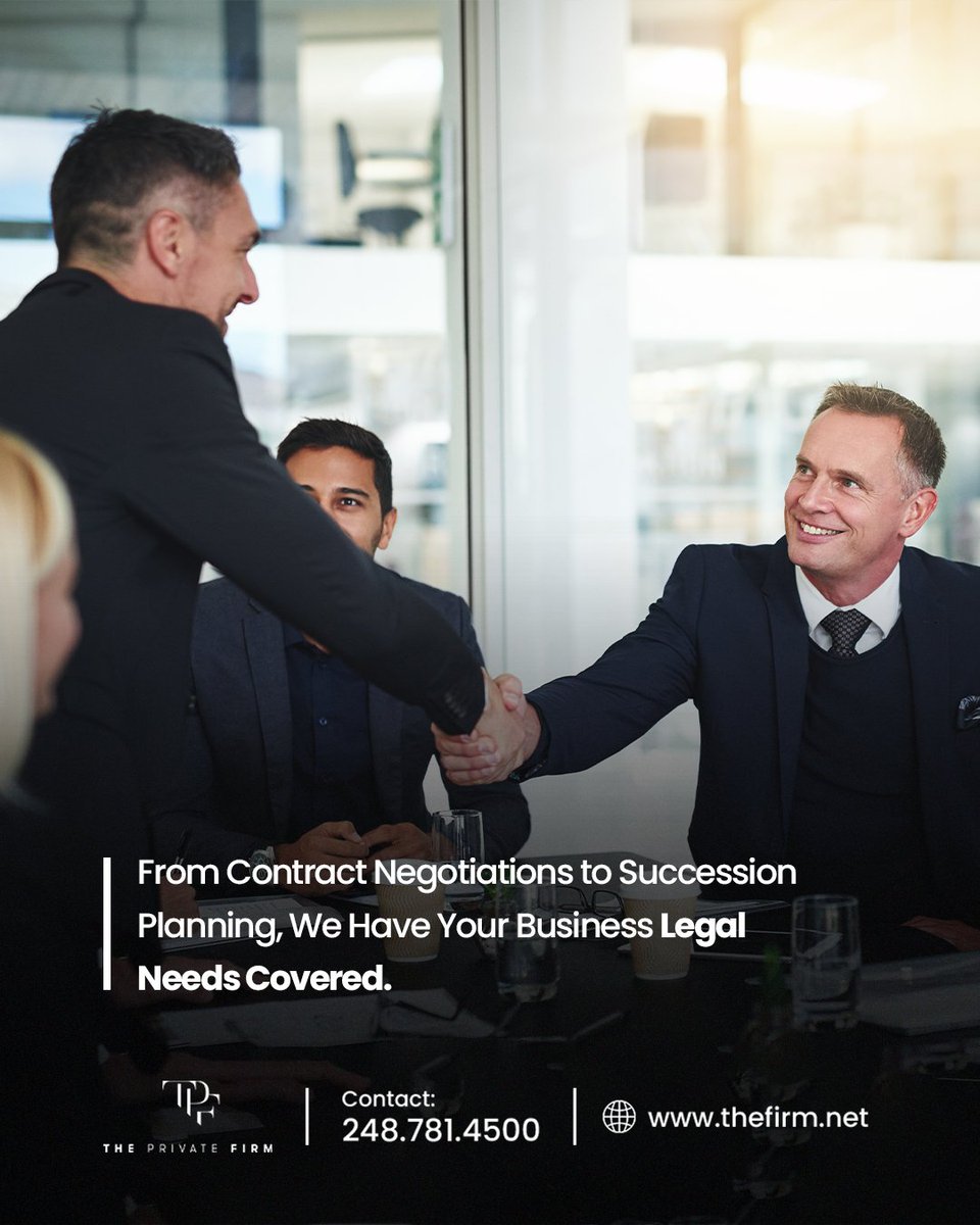 ThePrivateFirm's tweet image. From drafting solid contracts to planning your business’s future, we handle every legal step to keep your company secure and thriving.
Trust us to protect your interests today and prepare for tomorrow.
#BusinessLaw #LegalSupport #ContractHelp