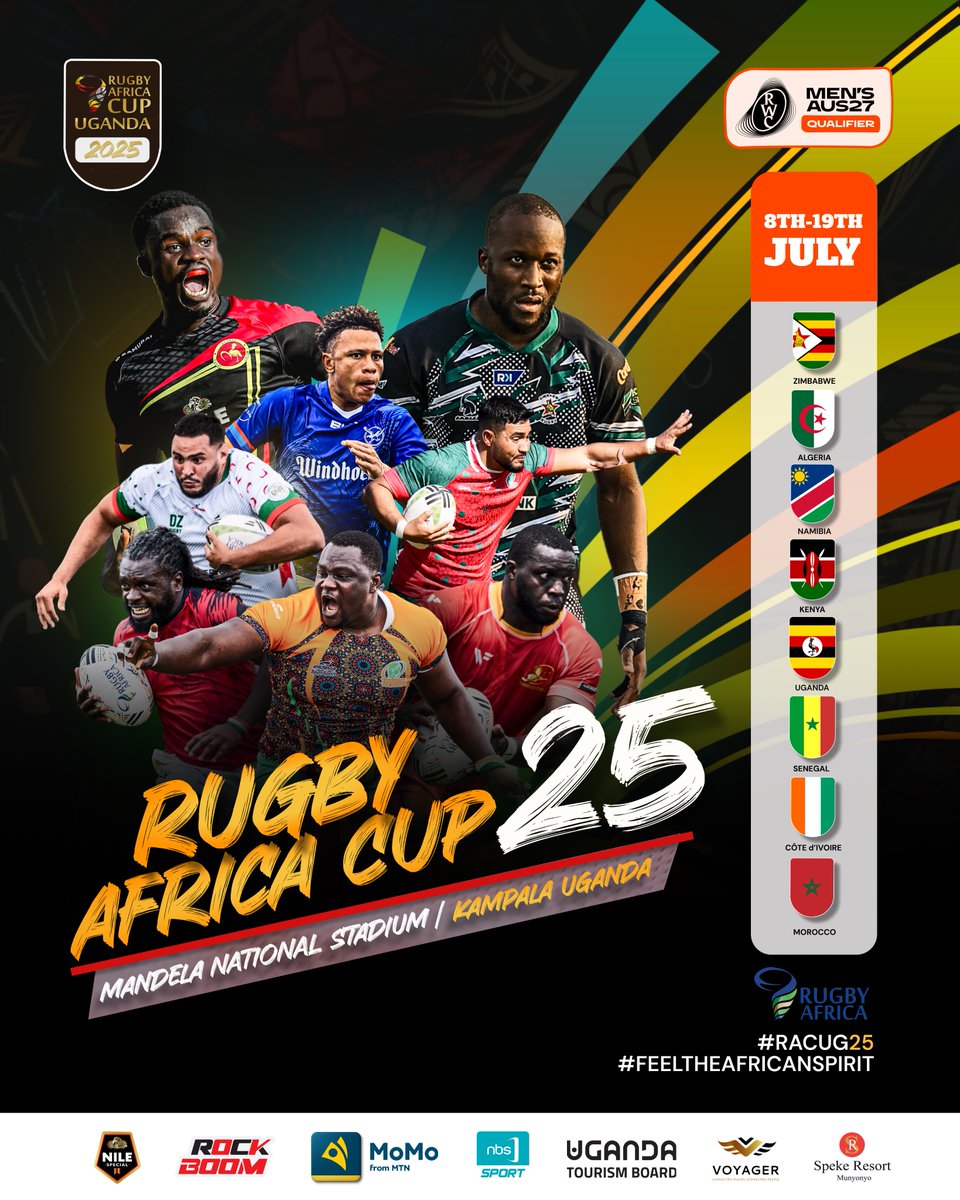 Rugby Africa Cup Returns to Kampala as African Qualifier for Men’s Rugby World Cup 2027

Uganda to host Zimbabwe, Algeria, Namibia, Kenya, Senegal, Côte d’Ivoire, and Morocco from July 8 to July 19 at Mandela National Stadium for the 2025 Rugby Africa Cup. (Fixtures and streaming