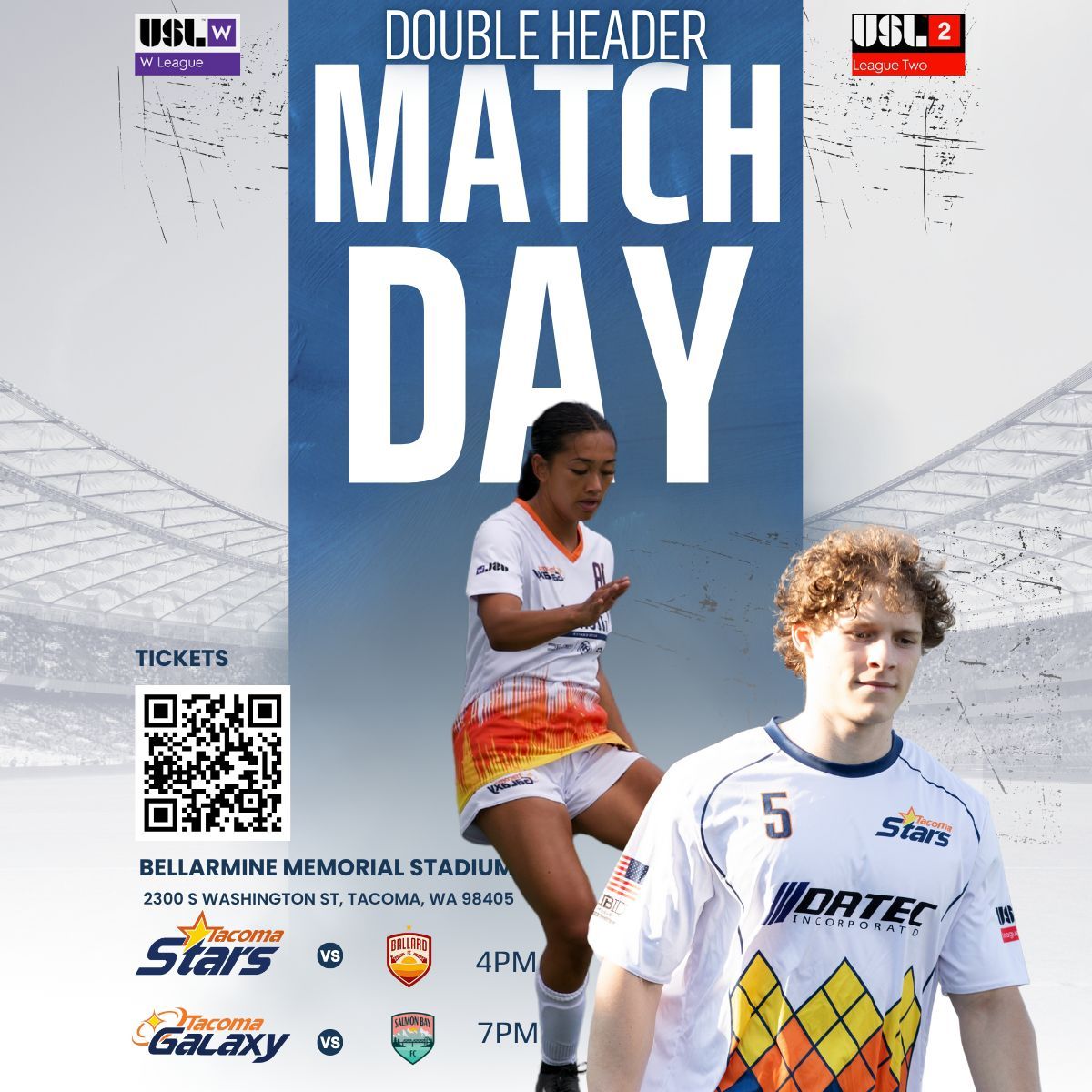IT'S MATCH DAY!!! Prepare yourself for an electrifying evening ⚽ 4pm: (Men's) Tacoma Stars face off against Ballard FC ⚽ 7pm: (Women's) Tacoma Galaxy takes on Salmon Bay FC 📆 Tuesday, June 24th 📍 Bellarmine Memorial Stadium (2300 S Washington St, Tacoma, WA 98405) 🎟️ Tickets