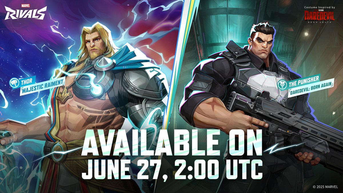💀 Conquer Your Enemies With True Power In the Darkest Of Hours! ⚡
 
Endeavor through mighty trials and showcase your prestige on the battlefield in Thor's Majestic Raiment costume and the Punisher's costume inspired by Marvel Studios' Daredevil: Born Again! Let your indomitable