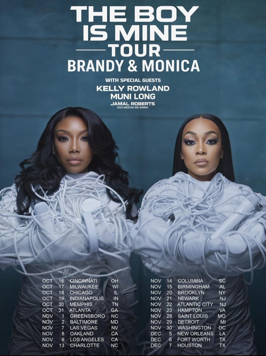 Brandy and Monica reunite for ‘The Boy Is Mine’ tour! Featuring Kelly Rowland, Muni Long, and Jamal Roberts. A true R&amp;B moment!
#TheBoylsMineTour , Kelly Rowland