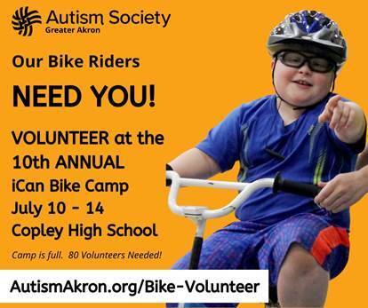 The Autism Society of Greater Akron is looking for student volunteers to help at their upcoming bike camp, which teaches individuals of different abilities how to ride a two-wheel bike independently.

Sign up and learn more: hubs.ly/Q03tbPmC0

#VolunteerOpportunity