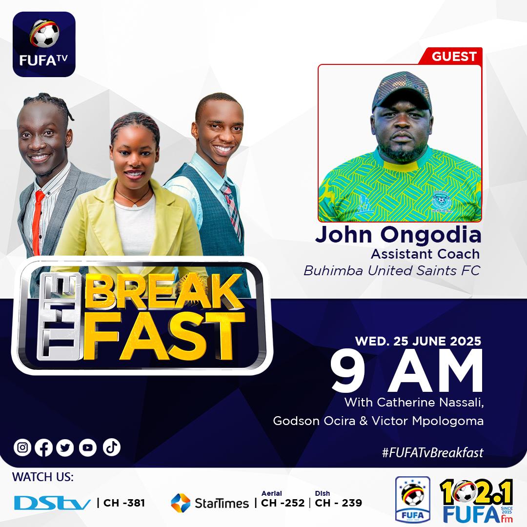 FUFA Tv (@fufatv1) on Twitter photo Tomorrow morning, we host <a href="/BuhimbaF/">Buhimba United Saints FC</a>'s John Ongodia.
With Ongodia, we will discuss the Saints' humble rise from regional league football to the top flight.
#FUFATvBreakfast | #HomeOfUgandanSport Tomorrow morning, we host <a href="/BuhimbaF/">Buhimba United Saints FC</a>'s John Ongodia.
With Ongodia, we will discuss the Saints' humble rise from regional league football to the top flight.
#FUFATvBreakfast | #HomeOfUgandanSport