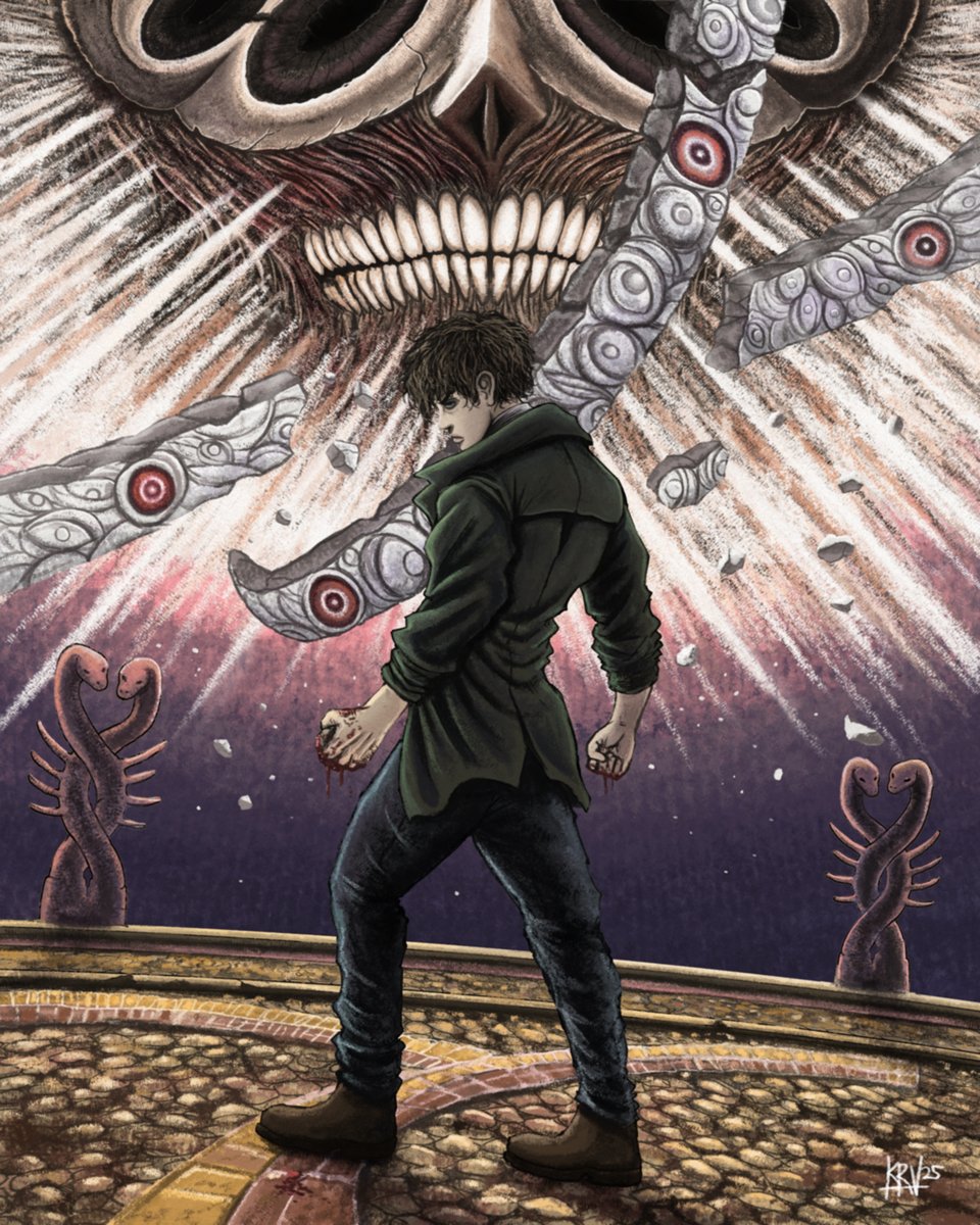kevrayval's tweet image. Throwing Hands with the Moon under the Sulfur Sun. (2025). #fearandhungertermina #marcoh