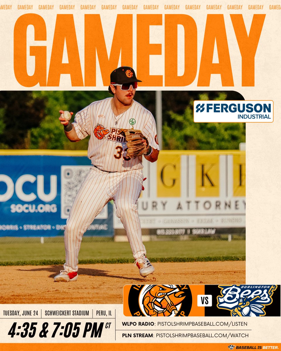 Double or Nothing! #FearTheClaw

🏟️ Schweickert Stadium
📍 Veterans Memorial Park in Peru
🆚 Burlington Bees
⏰ 4:35 &amp; 7:05 PM

presented by Ferguson!