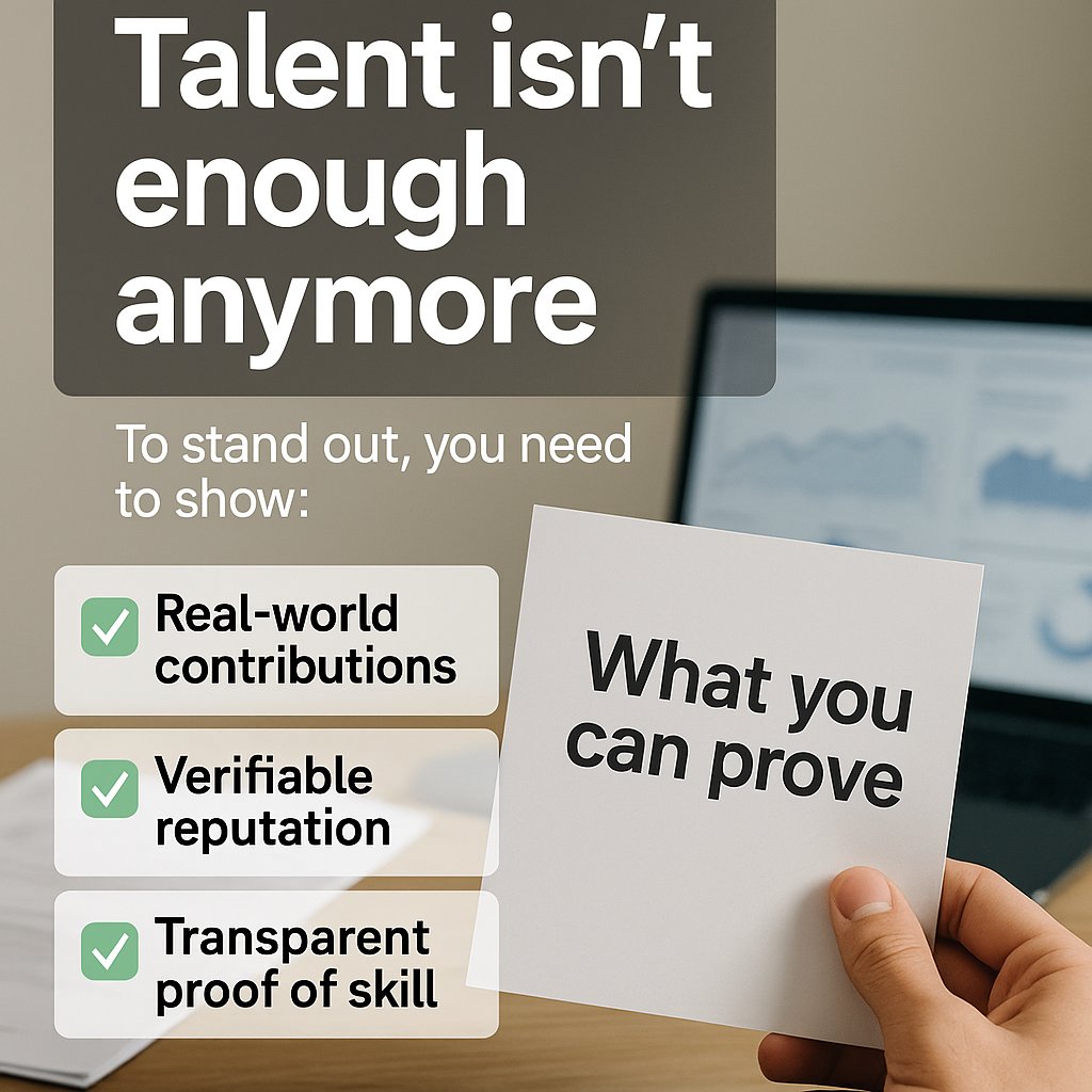 MorfyusOfficial's tweet photo. In today’s job market, talent isn’t enough.
You can be skilled, motivated, and experienced — and still be overlooked.

Why?
Because most systems still rely on outdated filters: resumes, referrals, and recruiter inboxes.

But the world of work is evolving. Fast.
The professionals who win in this new era are the ones who don’t just say they’re good — they show it.

✅ Real-world contributions
✅ Verifiable reputation
✅ Transparent proof of skill

That’s the shift.
From what you claim… to what you can prove.

And those who adapt early?
They won’t be asking for opportunities.
They’ll be choosing between them.