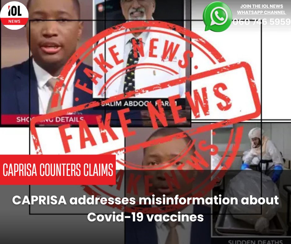 IOL's tweet photo. The Centre for the AIDS Programme of Research in South Africa (CAPRISA) has distanced itself from the latest misinformation being spread on social media.
#CAPRISA #StopMisinformation #FakeNewsAlert #COVID19Facts #TrustScience #HealthMatters #ProfKarim #SouthAfrica #VaccineFacts
Read on https://t.co/2vMvJ5IaJ1