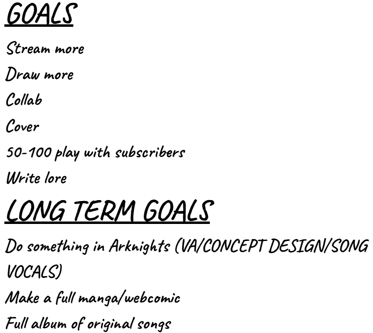 it's still strange to me that it's been a whole year already ( ˶°ㅁ°) !! well, here're the goals i wrote down during stream. i wonder how much we'll get done ( • ̀ω•́ )੭ ✧´-