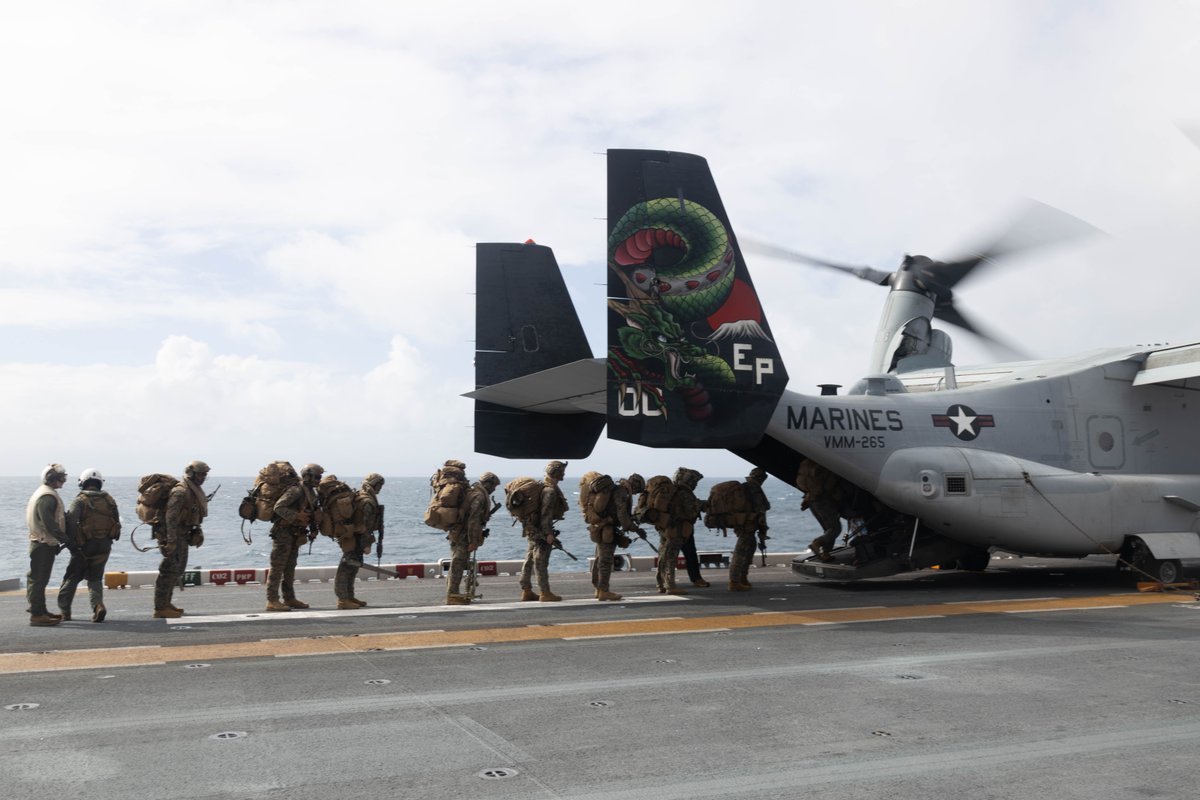 USMC's tweet photo. #Marines with the @31stMeu take part in flight operations aboard the amphibious assault ship USS America (LHA 6) in the Coral Sea.

The 31st MEU is operating aboard ships of the USS America Amphibious Ready Group in the 7th Fleet area of operations, the @USNavy’s largest forward-deployed numbered fleet, and routinely interacts and operates with Allies and partners in preserving a free and open Indo-Pacific region.

#USMC #SemperFi #military