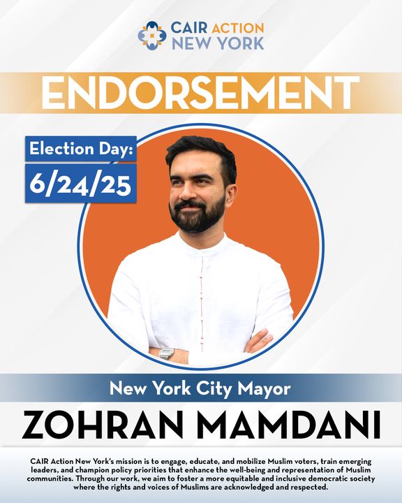 CAIRAction's tweet image. 🗳️ It’s Election Day! Remember to vote for the CAIR Action endorsed candidate:
ZOHRAN MAMDANI FOR MAYOR OF NEW YORK CITY! He is the leader that the City needs that will also represent our community in a time of need.
