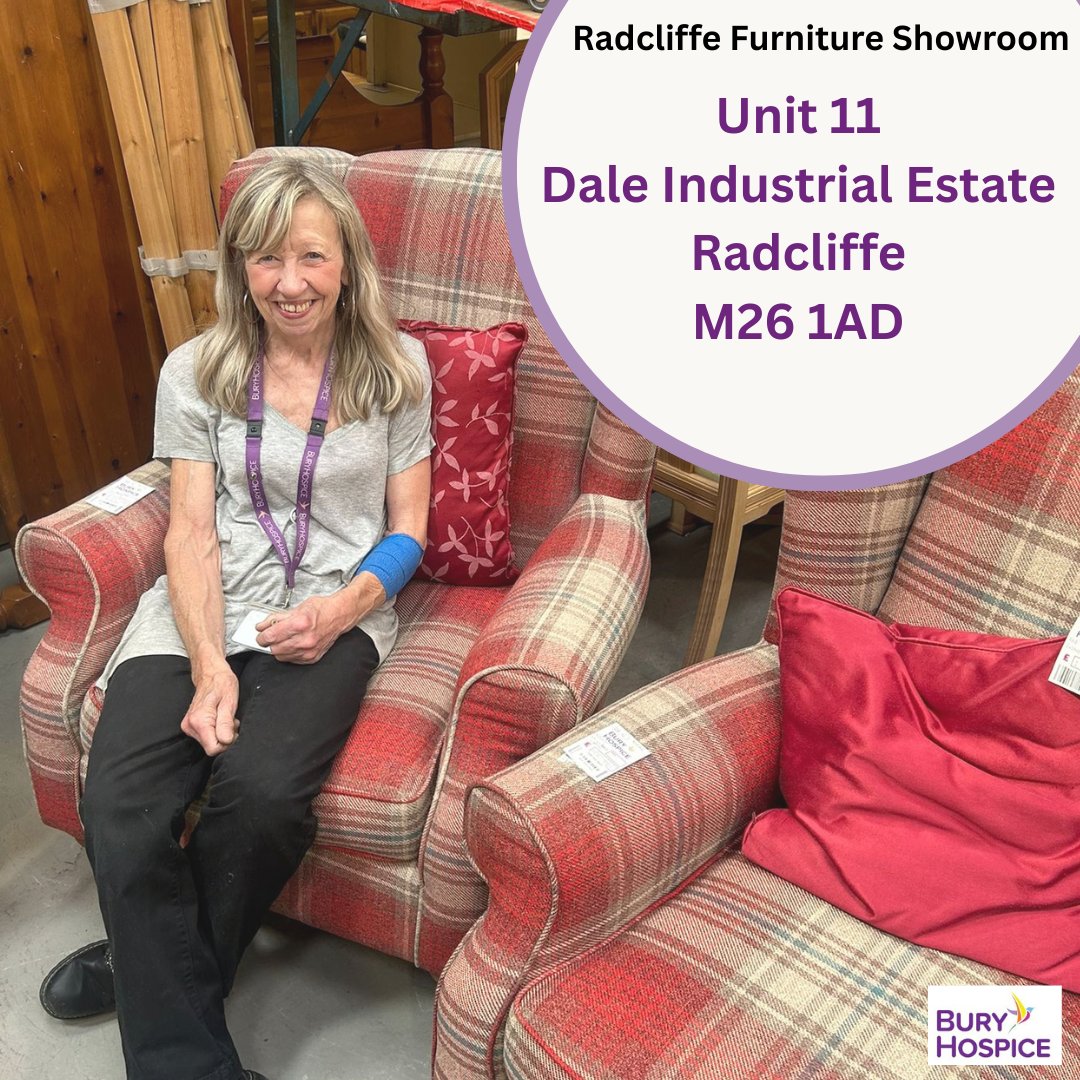 Looking to deck out your home or office?

Make sure you head to the Radcliffe Furniture Showroom, where you'll be met with a friendly smile, and all the furnishings you need, under one roof.

buryhospice.org.uk/shops