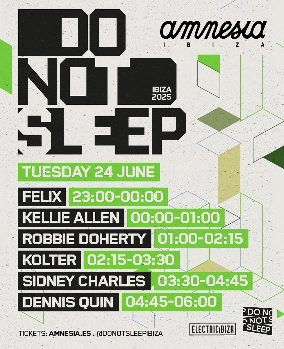 Clubbing_Ibiza's tweet image. @DoNotSleepIbiza  @Amnesia_Ibiza 
Tuesdays in Ibiza hit different.
🔥 2 rooms Heavy lineups Raw energy
🎧 House + Techno for the real clubbers
🚫 No VIP fluff — just underground fire
 Don’t be late Don’t fake it Do Not Sleep
#DoNotSleep #AmnesiaIbiza #Ibiza2025  #ClubbingIbiza