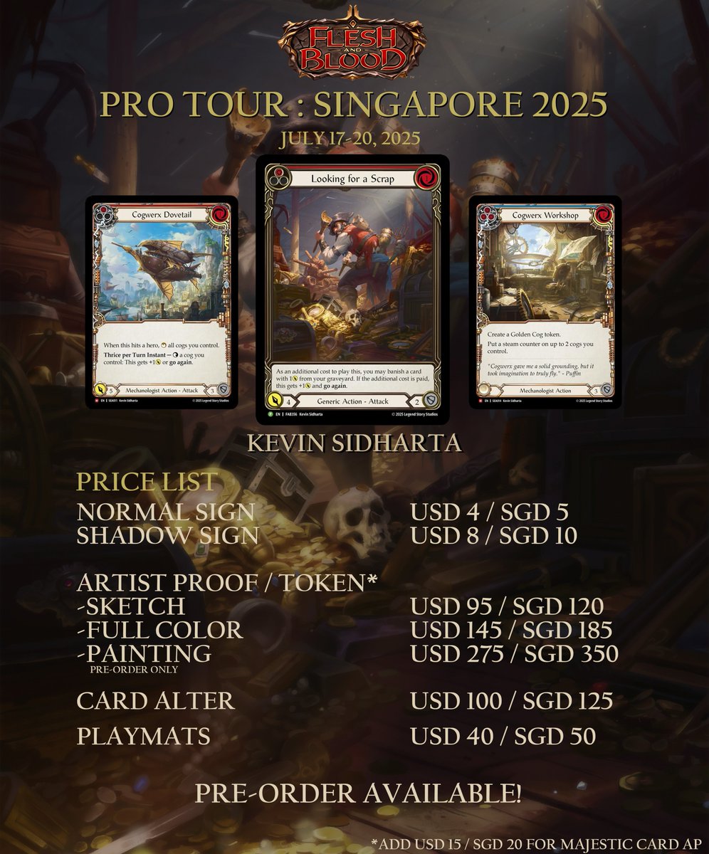 sidh_kev's tweet image. Hi! I&apos;m coming to @fabtcg  Pro Tour Singapore (17-20 July 2025)
Pre-Order is currently open. Here&apos;s my pricelist.
To order, feel free to send me a PM, email at kevinsidharta00@gmail.com or DM me on Instagram.

Thanks!