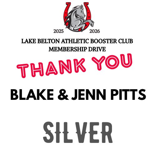 Let’s Gooooo Broncos!!! Thank you Blake &amp; Jenn Pitts for your SILVER level sponsorship of the Lake Belton student athletes. Your community support makes all the difference #ALLIN #HorseshoesUp