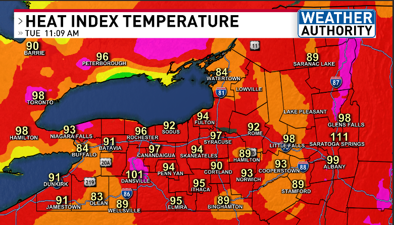 I ❤ this sun &amp; heat in Syracuse, but I know many have no AC.
11 AM Tuesday, Heat Index near 100, much hotter in Saratoga Springs, NY.
Keep cool!