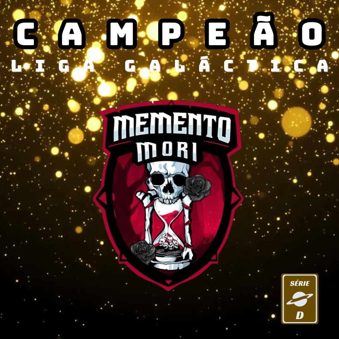 LIGA GALÁCTICA (@ligagalactica_) on Twitter photo 🏆 CAMPEÕES DA SÉRIE D!
A <a href="/mmtmori1/">Memento Mori</a> superou todos os desafios e conquistou o topo da Liga Galáctica Série D!
Do começo ao fim, mostraram frieza, estratégia e muita raça! 🚀🖤
Parabéns por essa caminhada! 🏆 CAMPEÕES DA SÉRIE D!
A <a href="/mmtmori1/">Memento Mori</a> superou todos os desafios e conquistou o topo da Liga Galáctica Série D!
Do começo ao fim, mostraram frieza, estratégia e muita raça! 🚀🖤
Parabéns por essa caminhada!