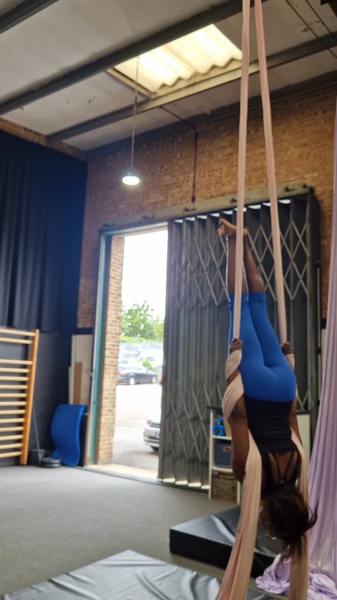 When you're scared of heights; the combination of my willingness to conquer my fear &amp; an amazing instructor can achieve sustainable results. My 3rd Aerial Yoga session. It's liberating. I feel weightless supported by the silks💓🫶 What else can you achieve?