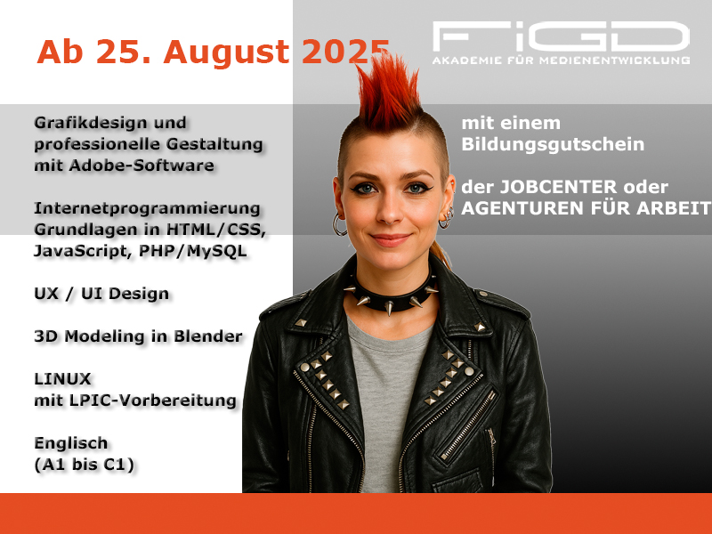 🎨 Grafikdesign lernen – kreativ &amp; beruflich durchstarten!
Ab 25.08.2025: Adobe, UX/UI, Animation &amp; mehr in 65 Tagen.
✅ 100 % förderbar mit Bildungsgutschein
🔗 figd-akademie.de/design-medieni…
#Grafikdesign #UXDesign #InDesign #Photoshop #Weiterbildung #Bildungsgutschein #FiGD #Berlin