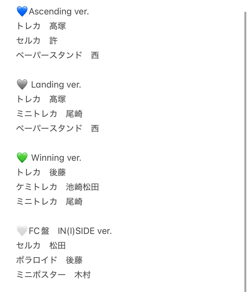 imineymo's tweet photo. @0
INI THE ORIGIN 交換 特典 

【譲】画像参照
池崎　尾崎　木村　後藤　許　髙塚　西　松田

【求】同種田島

◎香川両日、ナゴド全日程手渡し又は郵送希望

お気軽にお声掛けください

#INI_THE_ORIGIN #INI交換 #INI求 #INI譲 https://t.co/2kh0u6pJjR