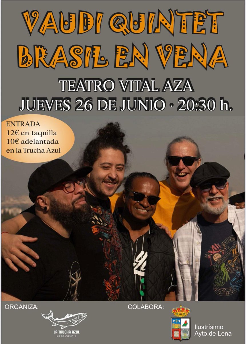 Este jueves 26 concierto En #PoladeLena #Lapola #teatrovitalaza
VAUDI QUINTET
 *BRASIL EN VENA* 
Venta de entradas anticipadas 👉🏼