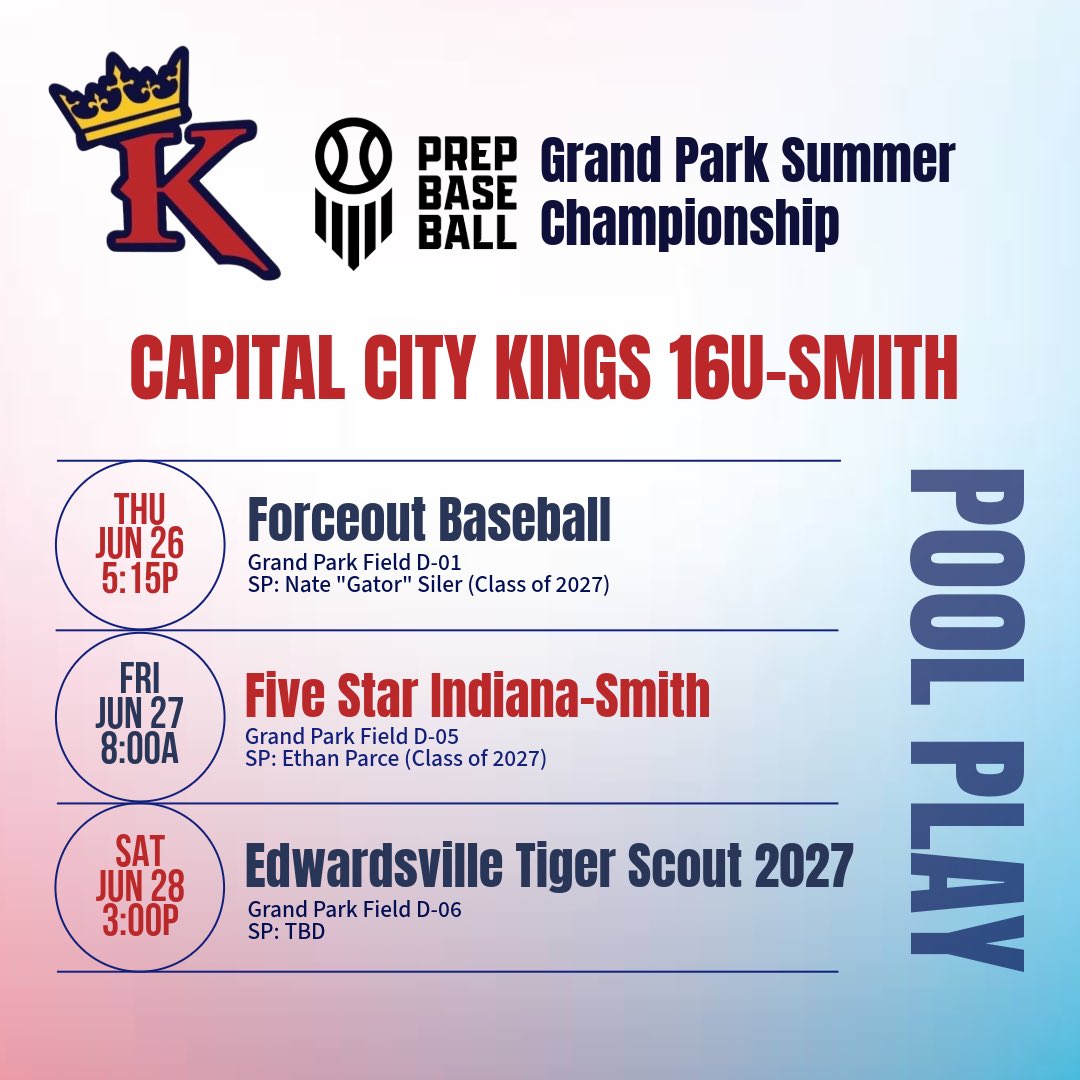 Excited to get down to grand park this weekend!

Game 1: <a href="/NathanSiler3/">Nathan Siler</a> 
Game 2: <a href="/ParceEthan1/">Ethan Parce</a> 
Game3: TBD
