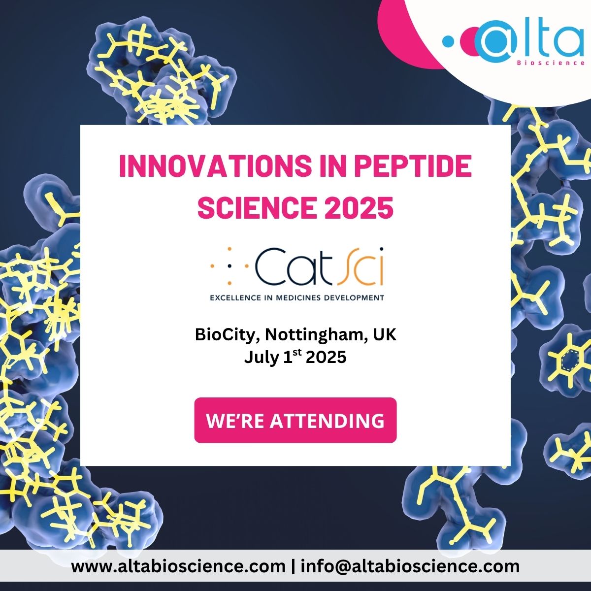 AltaBioscience (@altabioscience) on Twitter photo We’re pleased to share that our MD and our Head of Peptide Synthesis will be attending 𝗜𝗻𝗻𝗼𝘃𝗮𝘁𝗶𝗼𝗻𝘀 𝗶𝗻 𝗣𝗲𝗽𝘁𝗶𝗱𝗲 𝗦𝗰𝗶𝗲𝗻𝗰𝗲 𝟮𝟬𝟮𝟱. If you’re also attending and would like to arrange a conversation, feel free to email info@altabioscience.com. <a href="/CatSciLtd/">CatSci Ltd</a> We’re pleased to share that our MD and our Head of Peptide Synthesis will be attending 𝗜𝗻𝗻𝗼𝘃𝗮𝘁𝗶𝗼𝗻𝘀 𝗶𝗻 𝗣𝗲𝗽𝘁𝗶𝗱𝗲 𝗦𝗰𝗶𝗲𝗻𝗰𝗲 𝟮𝟬𝟮𝟱. If you’re also attending and would like to arrange a conversation, feel free to email info@altabioscience.com. <a href="/CatSciLtd/">CatSci Ltd</a>