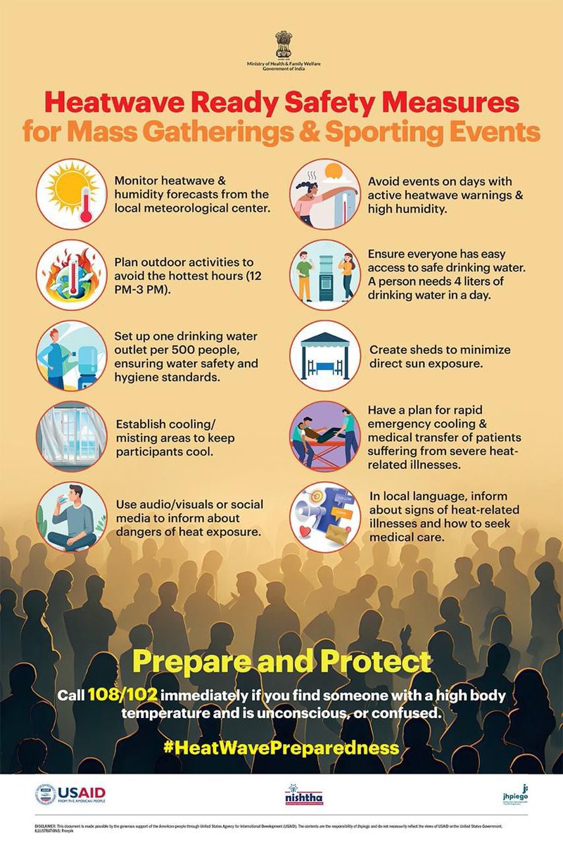#BeatTheHeat | Mass gatherings and sporting events need extra care during heatwaves!

Follow these essential safety measures to protect yourself and others from heat-related risks.