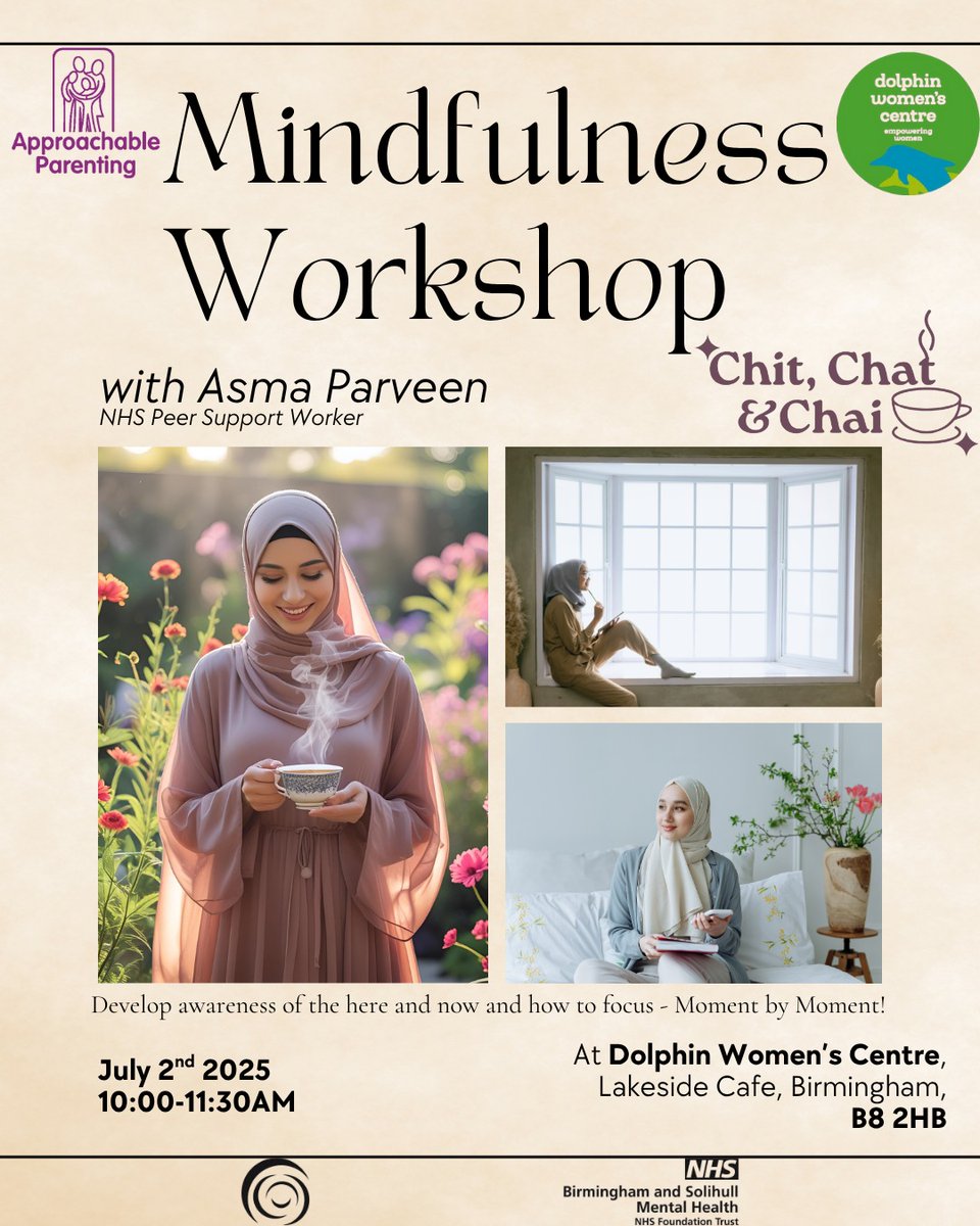 We’re hosting a 𝗠𝗶𝗻𝗱𝗳𝘂𝗹𝗻𝗲𝘀𝘀 𝗪𝗼𝗿𝗸𝘀𝗵𝗼𝗽 led by NHS Peer Support Worker Asma Parveen.

Please share it with someone who could benefit from this, we’d love to welcome you.
