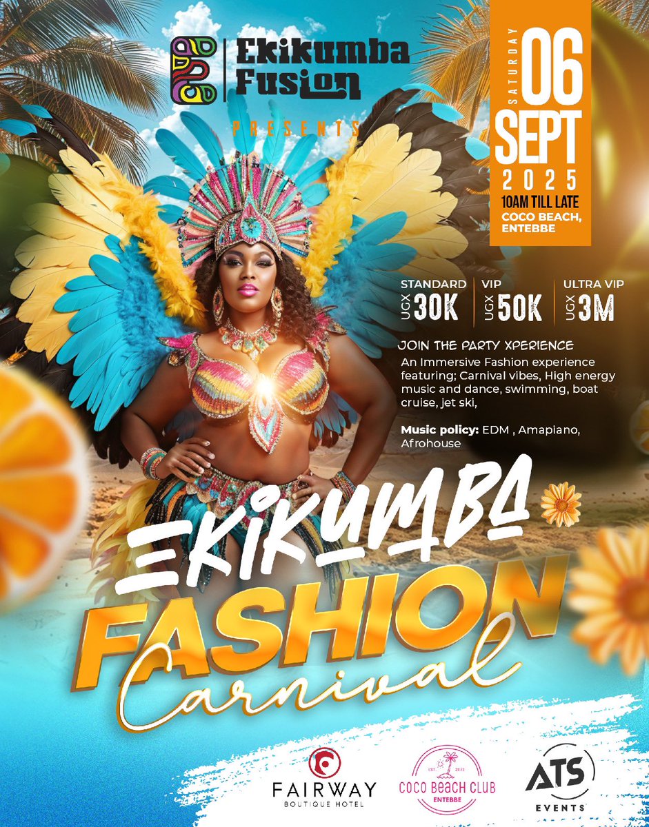 DJAY_OSCAR's tweet image. 💥 Get ready for the biggest beach carnival experience ever!🤩

EKIKUMBA BEACH CARNIVAL!☀️
Water💦 | Games⚽️| Fashion😎
Saturday , Sept 6, 2025.
Coco Beach, Entebbe.

Follow @ekikumbafusion &amp;amp; @djay_oscar for More updates