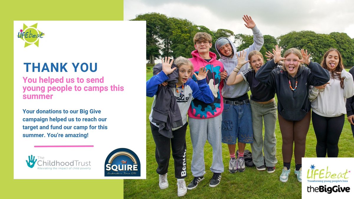 Thank you! 

Thanks to you and our match funder <a href="/Squirelocks/">Squire</a> we will be able to offer subsidised spaces to our young people this year. 

#BigGive25