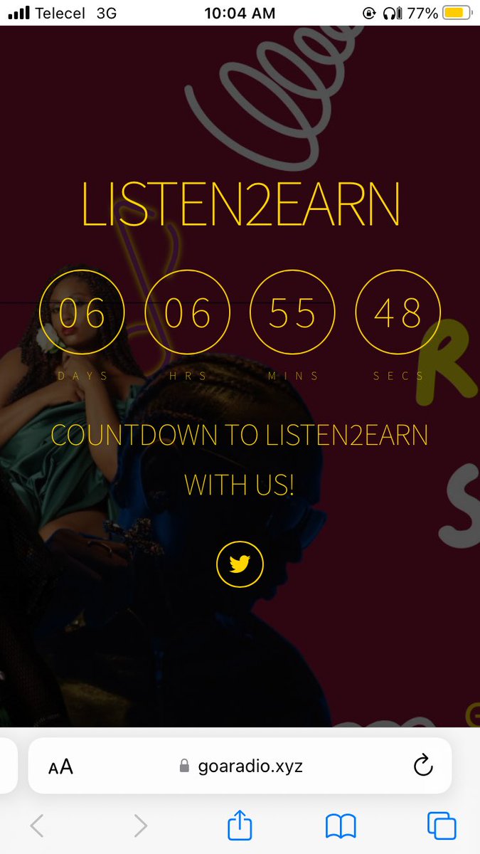 Afrocan | GOA⚡️ (@afrocanm) on Twitter photo Countdown has officially begun 🔥 🔥 🔥
LISTEN2EARN with <a href="/GOARADIO_/">G.O.A RADIO |LISTEN2EARN|</a>
goaradio.xyz Countdown has officially begun 🔥 🔥 🔥
LISTEN2EARN with <a href="/GOARADIO_/">G.O.A RADIO |LISTEN2EARN|</a>
goaradio.xyz