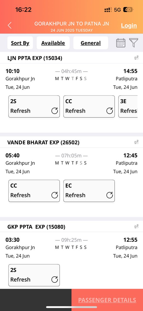 ved1502's tweet photo. @RailMinIndia @AshwiniVaishnaw @PMOIndia @narendramodi what a joke with bihar , regular train travel in 4:45 hours and special vande bharat travel same distance in 07:05 hour . What a great decision.👏🙏 https://t.co/89vA47Blge