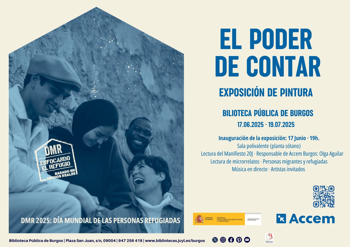 Exposición "El poder de contar: Día Mundial de las Personas Refugiadas" en la Biblioteca Pública de Burgos hasta el 19 de julio
bibliotecas.jcyl.es/web/jcyl/Bibli…