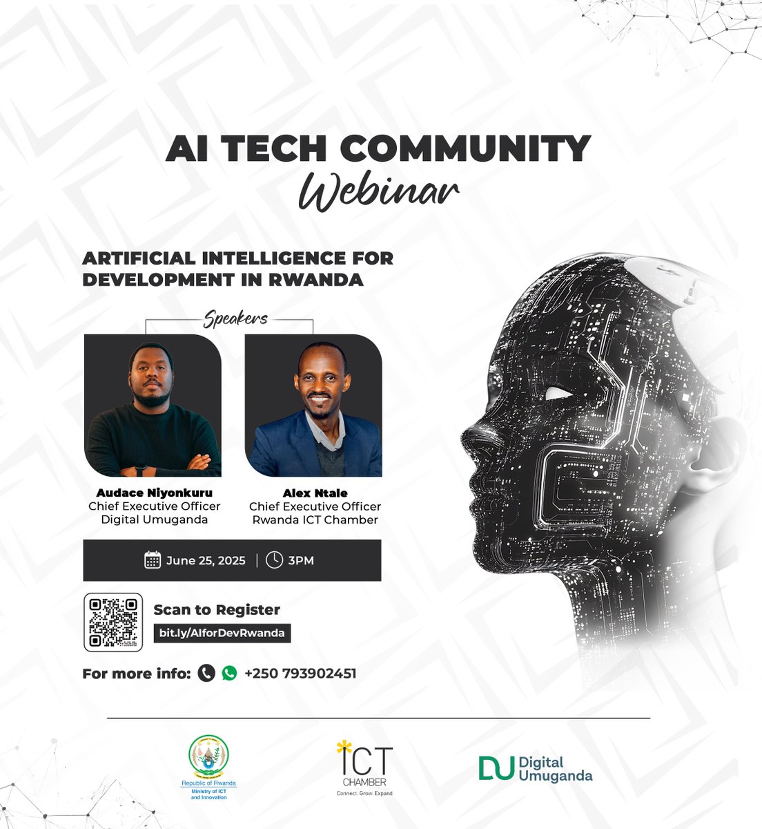 Rwanda ICT Chamber (@rwictchamber) on Twitter photo 📣MeetTheMindsBehindTheMic
We’re excited to introduce our featured speakers for the upcoming #AI for Development in Rwanda #webinar:
<a href="/antale/">Alex Ntare</a>, CEO - <a href="/rwictchamber/">Rwanda ICT Chamber</a>
<a href="/n_audace/">Audace.n</a>, CEO - <a href="/DUmuganda/">DIGITAL UMUGANDA</a>
These visionary leaders will guide a powerful conversation on how Artificial 📣MeetTheMindsBehindTheMic
We’re excited to introduce our featured speakers for the upcoming #AI for Development in Rwanda #webinar:
<a href="/antale/">Alex Ntare</a>, CEO - <a href="/rwictchamber/">Rwanda ICT Chamber</a>
<a href="/n_audace/">Audace.n</a>, CEO - <a href="/DUmuganda/">DIGITAL UMUGANDA</a>
These visionary leaders will guide a powerful conversation on how Artificial